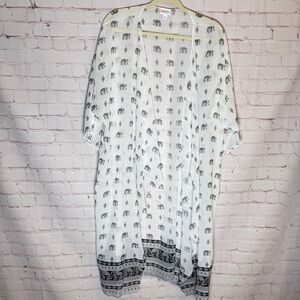 LuLaRoe White and Black Elephant Print Long Sleeve Kimono
